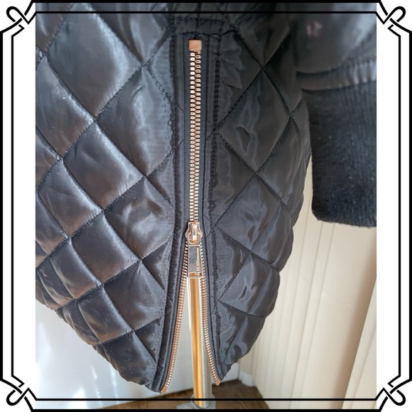 BCBG Generation Diamond Quilted Long Line Bomber Coat w knit collar & cuffs - Picture 7 of 9